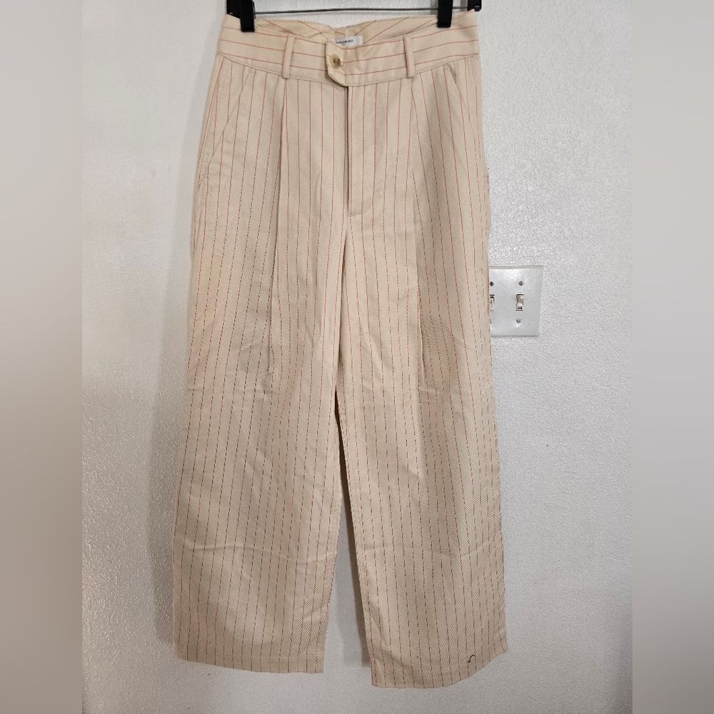 NWT Banana Republic Wide Leg Pants In Cream And Red Pinstripe Size 4